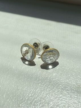 Gold-Trim Clear Stone Stud Earrings